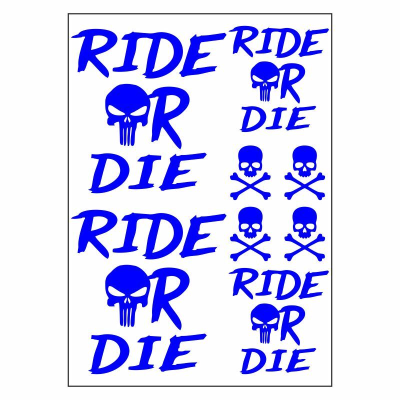 A4 Sticker 125 Tek Paket Çoklu Sticker Ride Or Die Mavi