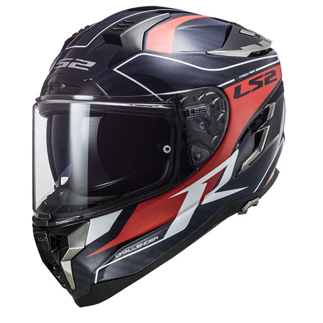 Ls2 Challenger C Karbon Grıd Kapalı Kask Mavi - Karbon - Kırmızı