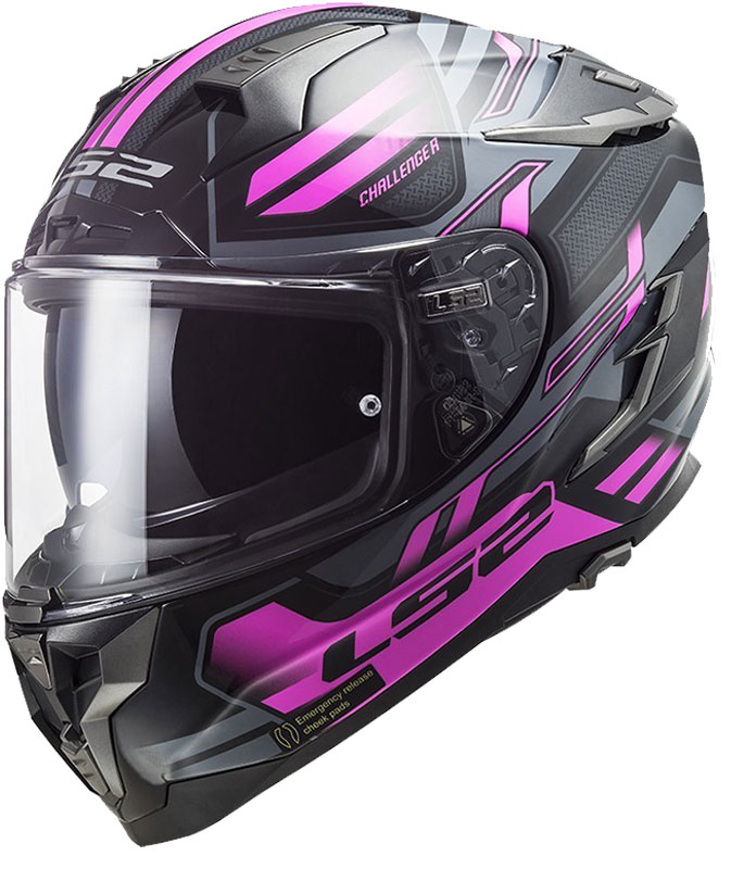 Ls2 Challenger Spın Kapalı Kask Siyah-tıtanıum-pembe