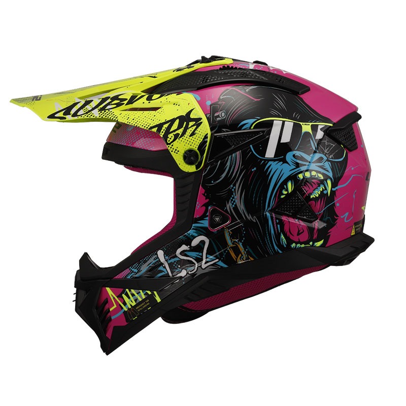 Ls2 Fast 2 Gorılla Cross Kask Mor Neon Sarı