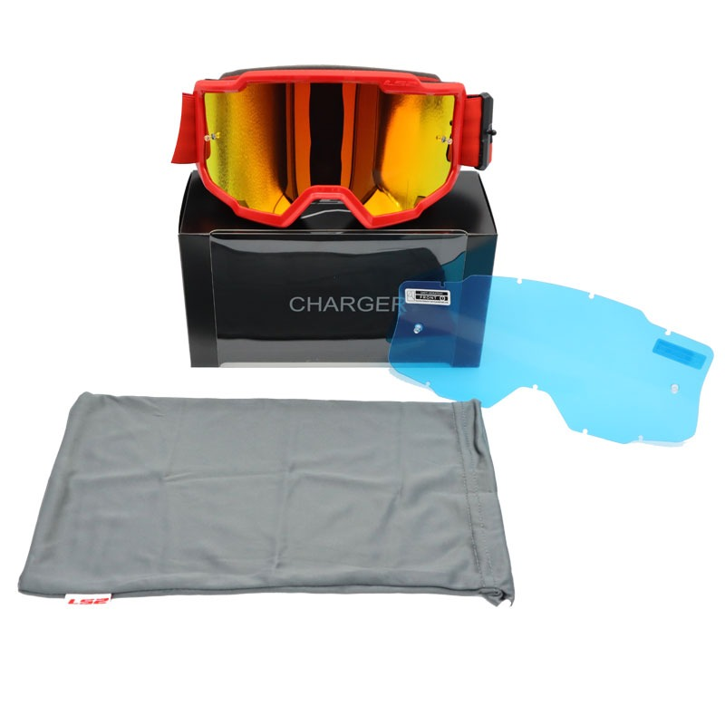Ls2 Motokros Gözlük Charger Goggles İridyum Camlı Kırmızı