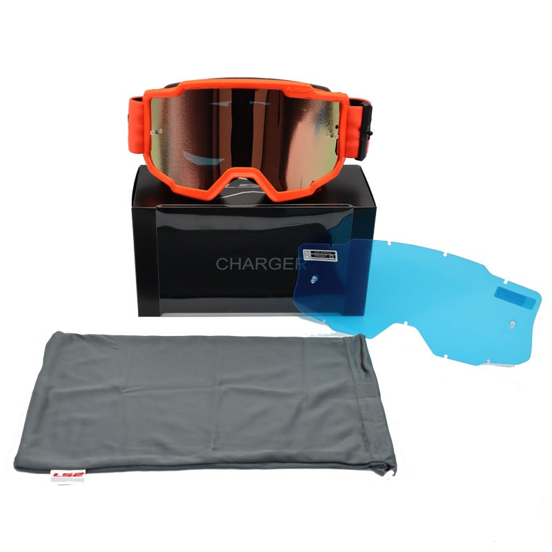 Ls2 Motokros Gözlük Charger Goggles İridyum Camlı Neon Turuncu