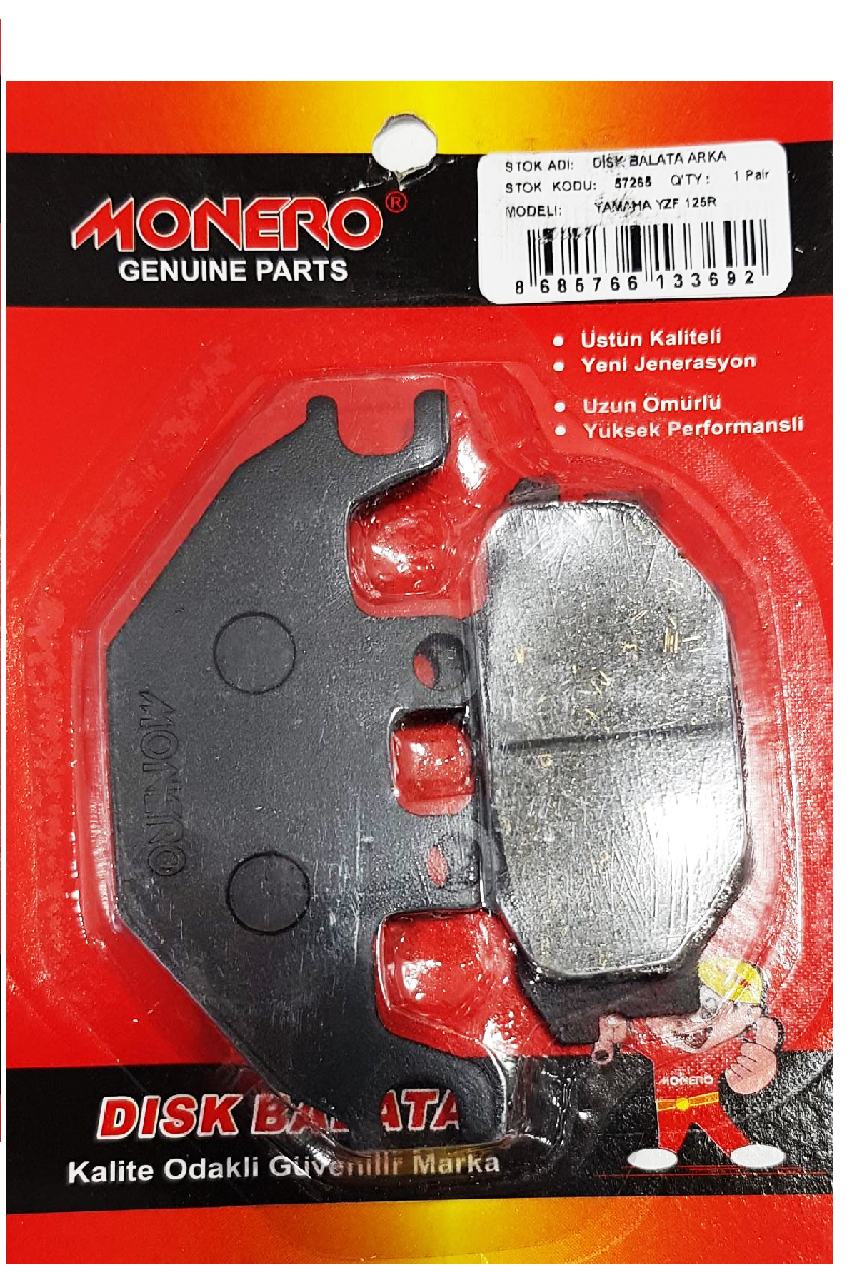 Monero Fren Balatası Arka Yamaha Mt-125 Yzf-r125 2014- Arkakymco Atv Mxu 250 300 450 500 550 700 & Sym  Wolf 250 Arka 230. 377.