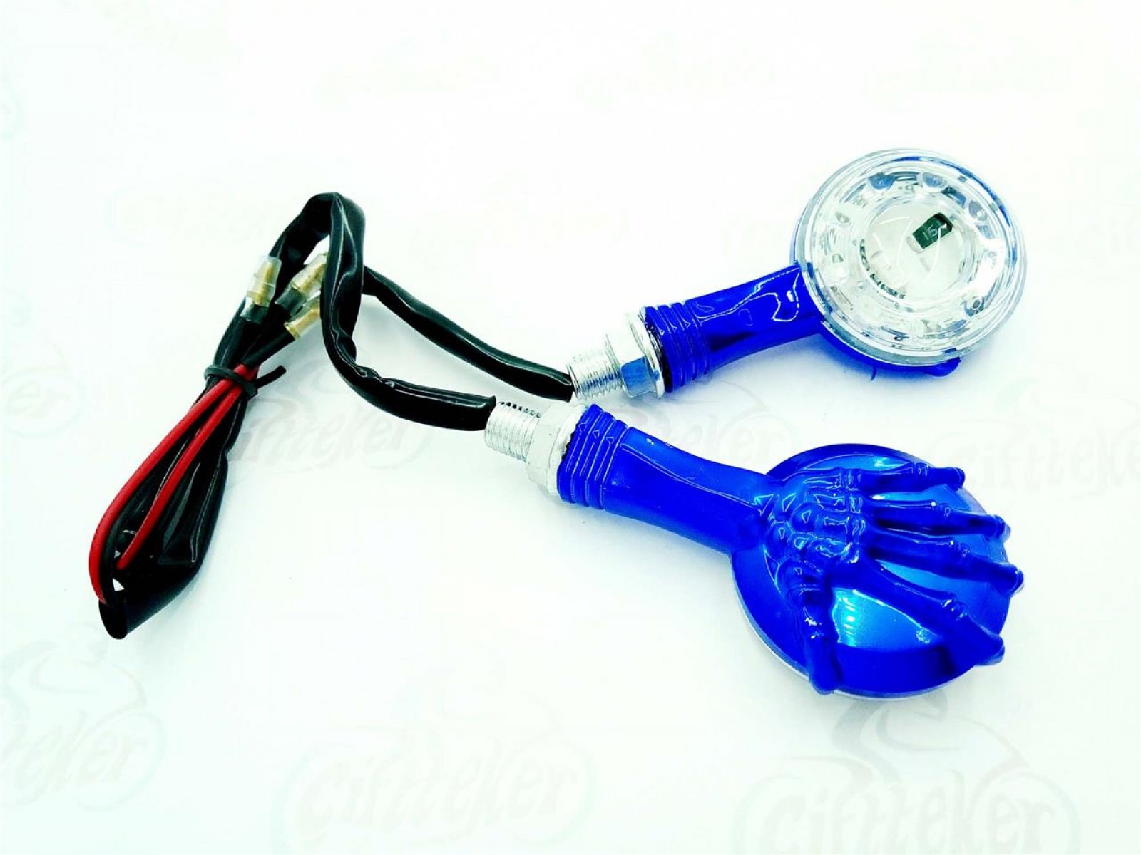 Motospartan Sinyal Takımı Led Yuvarlak Mavi İskelet El Desen 8558m