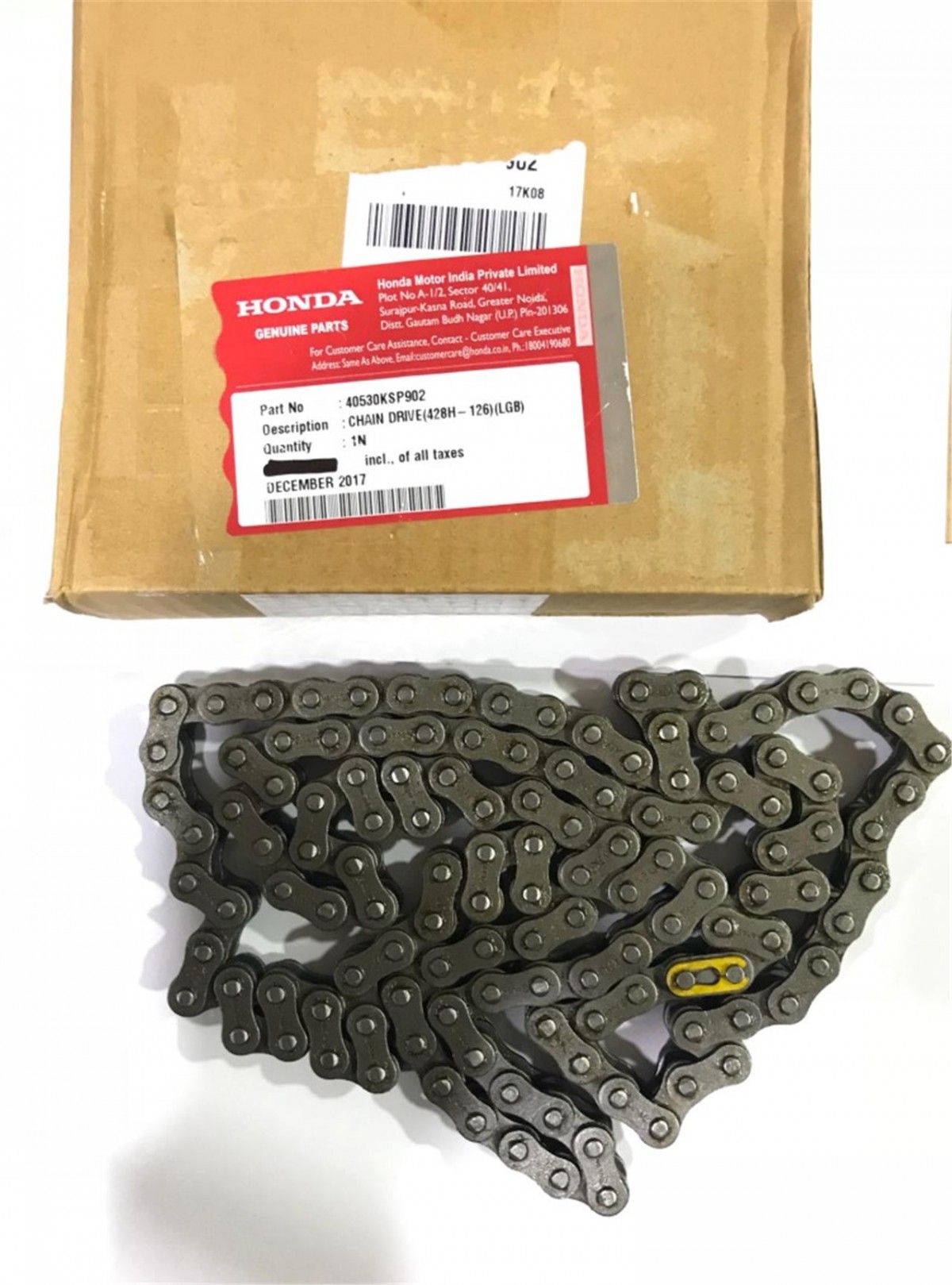 Motospartan Zincir Honda (orj) 428h - 126l Cbf150 Ybr125 Esd Tvs Apache