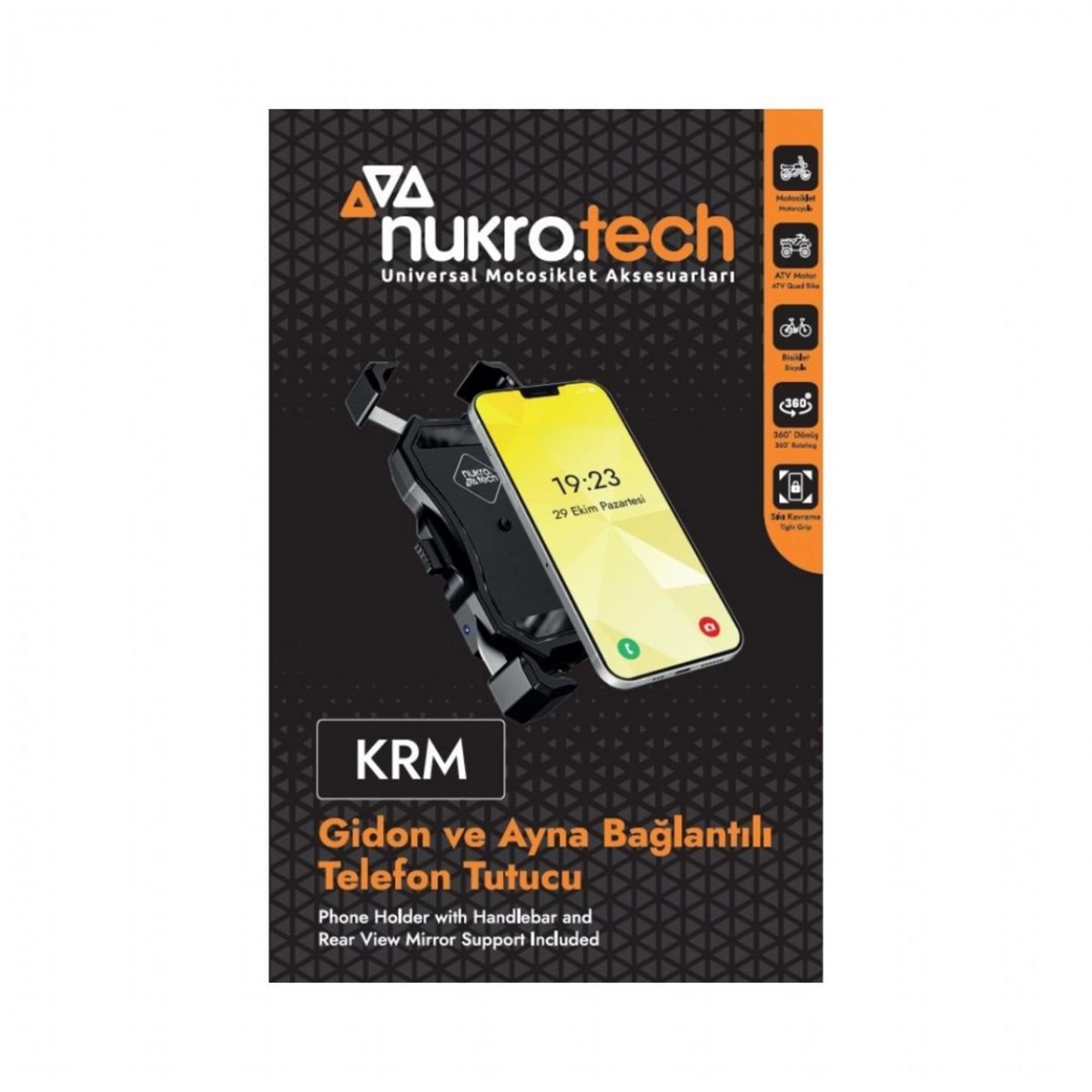 Nukrotech Krm Telefon Tutucu Otomatik Kilitleme Özellikli (gidon Bağlantı)