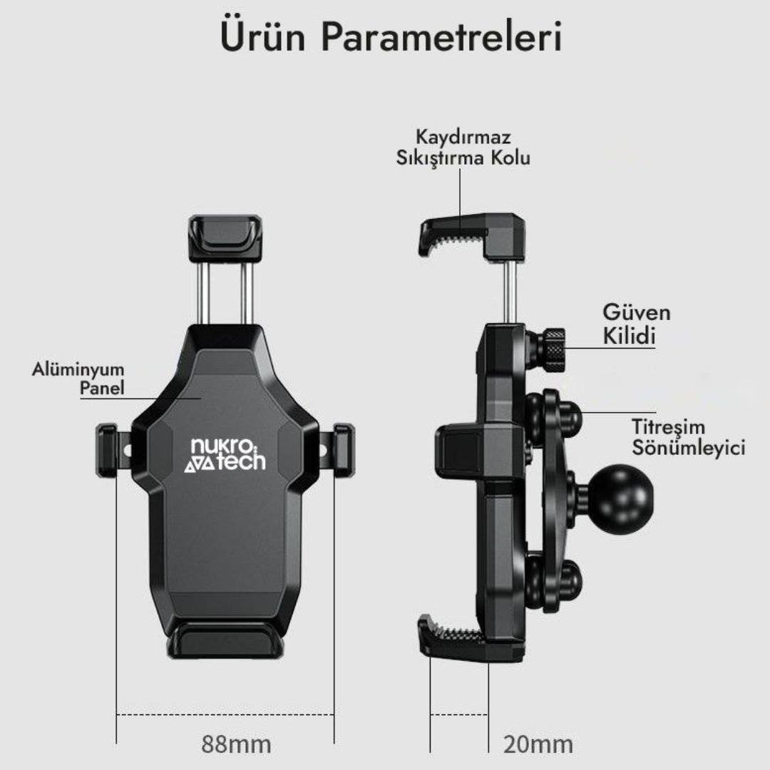 Nukrotech M25 Titreşim Modüllü Telefon Tutucu ( Gidon Bağlantılı )