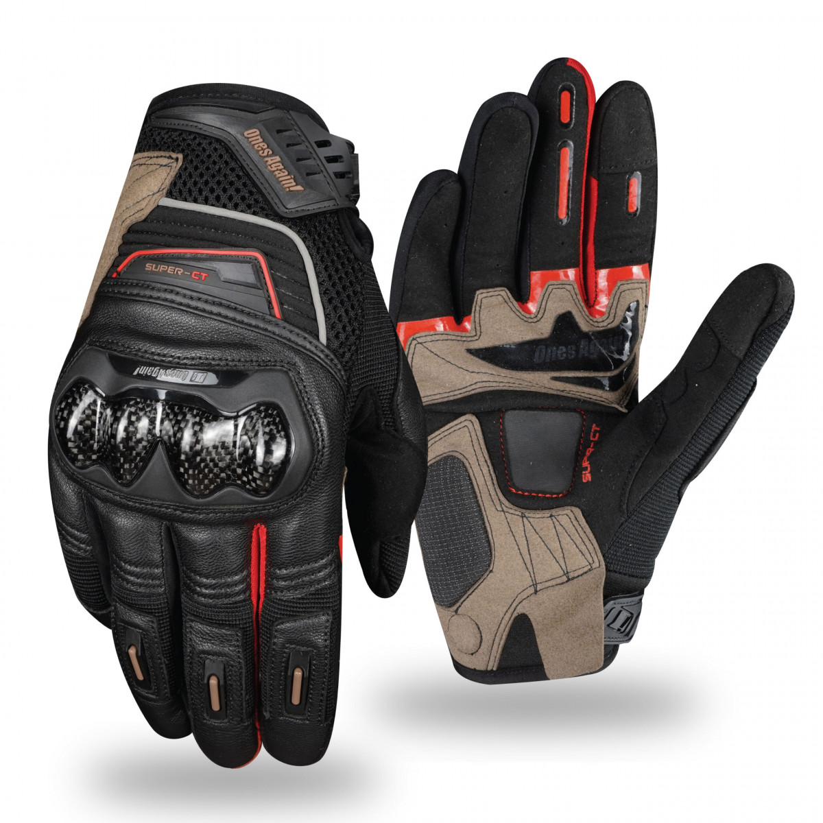 Ones Agaın Mg08 Deri Tekstil Eldiven Siyah Kahverengi Kırmızı