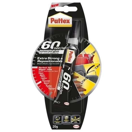 Pattex 60 Sec. Üniversal Japon Yapıştırıcı 20g Ahşap Metal Deri Seramik Taş Kauçuk Plastik