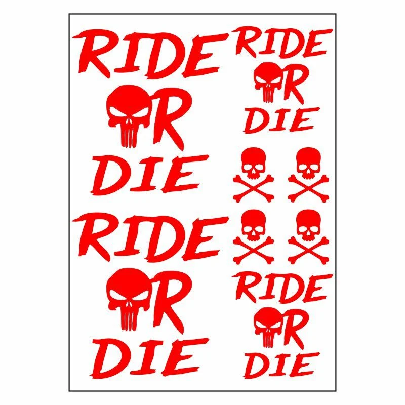 A4 Sticker 124 Tek Paket Çoklu Sticker Ride Or Die Kırmızı