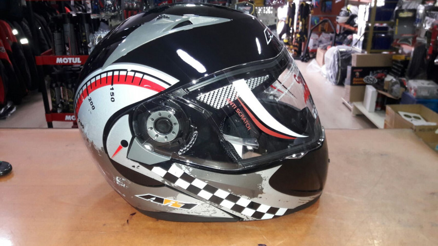 Ar-1 Çene Açılır Kask Vizörlü Siyah Gri Damalı X-large