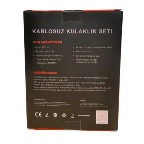 Auk A20 Bluetooth Ve Intercom Kask İçin İki Kişilik
