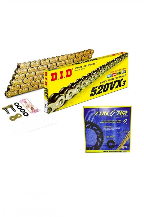 Dıd Sunstar Gold Zincir Dişli Seti 520vx3 X-rıng Yamaha Yzf-r25 Mt-25 2015-2022  14t 43t (32514 - 1-3471-43 520-112l)