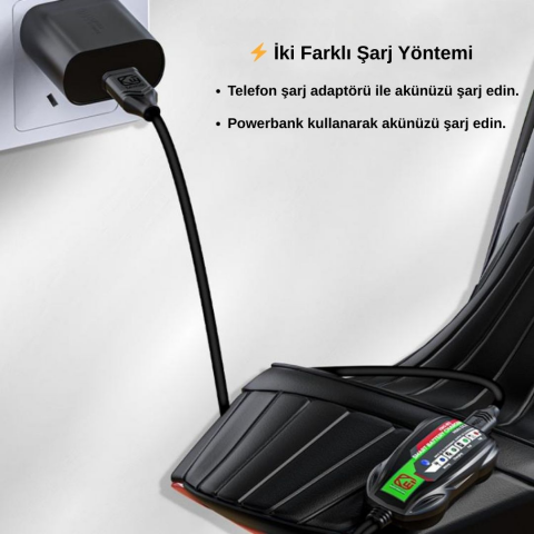 Kewig B12 Motosiklet Akü Şarj Cihazı – Usb-c Girişli, Powerbank Uyumlu
