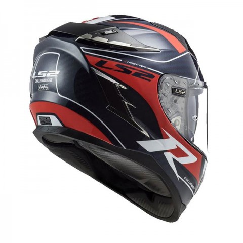 Ls2 Challenger C Karbon Grıd Kapalı Kask Mavi - Karbon - Kırmızı