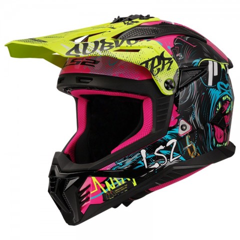 Ls2 Fast 2 Gorılla Cross Kask Mor Neon Sarı