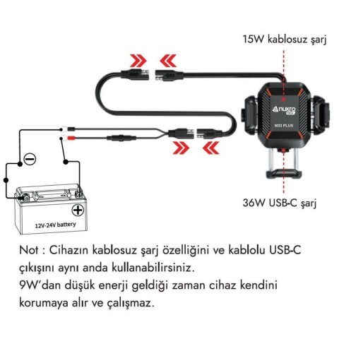 Nukrotech M33 Plus Titreşim Modüllü Telefon Tutucu (kablosuz Ve Type-c Şarjlı )