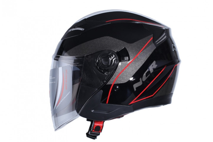 Ncr 708 Yarım Yazlık Kask Siyah Kırmızı Grafik Güneş Vizörlü
