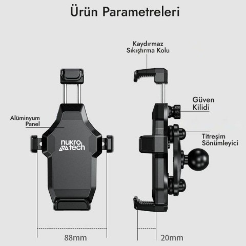 Nukrotech M25 Titreşim Modüllü Telefon Tutucu ( Gidon Bağlantılı )