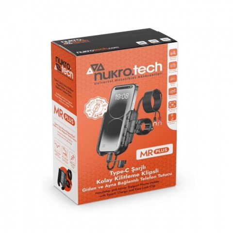Nukrotech Mr Plus Telefon Tutucu Usb-c Şarjlı (gidon Ve Ayna Bağlantı Aparatlı)