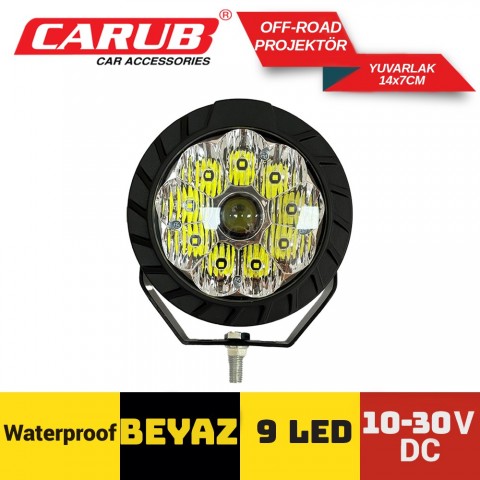 Sis Farı (1 Adet) Carub Off-road 10-30v 9led Yuvarlak Beyaz 14x7cm