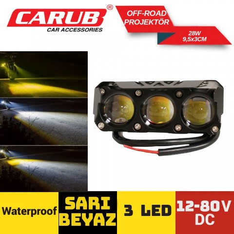 Sis Farı (1 Adet) Carub Off-road 12-80v 3led 28w Sarı-beyaz 9,5x3cm