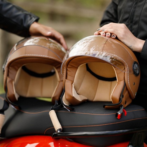 Sway 701 Yarım Yazlık Kask Deri Kaplı Kahverengi 2X-LARGE