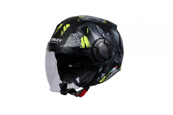 Sway Sw766 Yarım Yazlık Kask Poıson Matt Black Grey Yellow Güneş Vizörlü