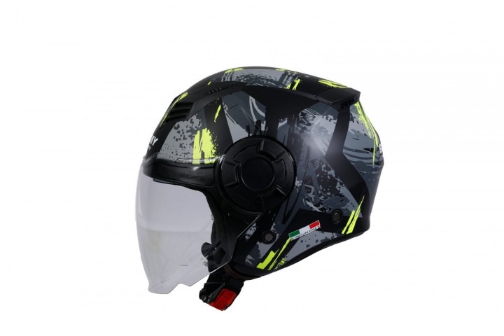 Sway Sw766 Yarım Yazlık Kask Poıson Matt Black Grey Yellow Güneş Vizörlü