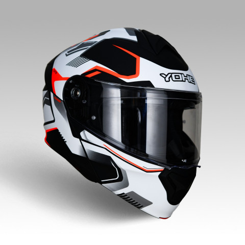 Yohe 935sv Çene Açılır Kask Mat Siyah Beyaz Turuncu