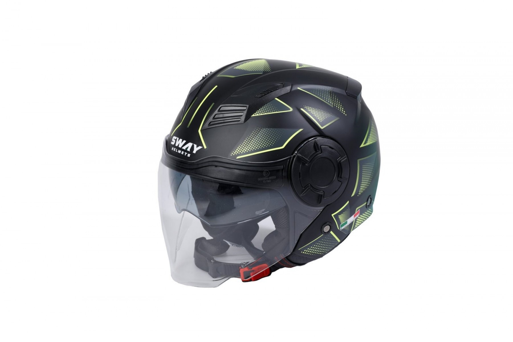 Sway Sw766 Yarım Yazlık Kask Cırcle Mat Black Yellow Güneş Vizörlü X-SMALL