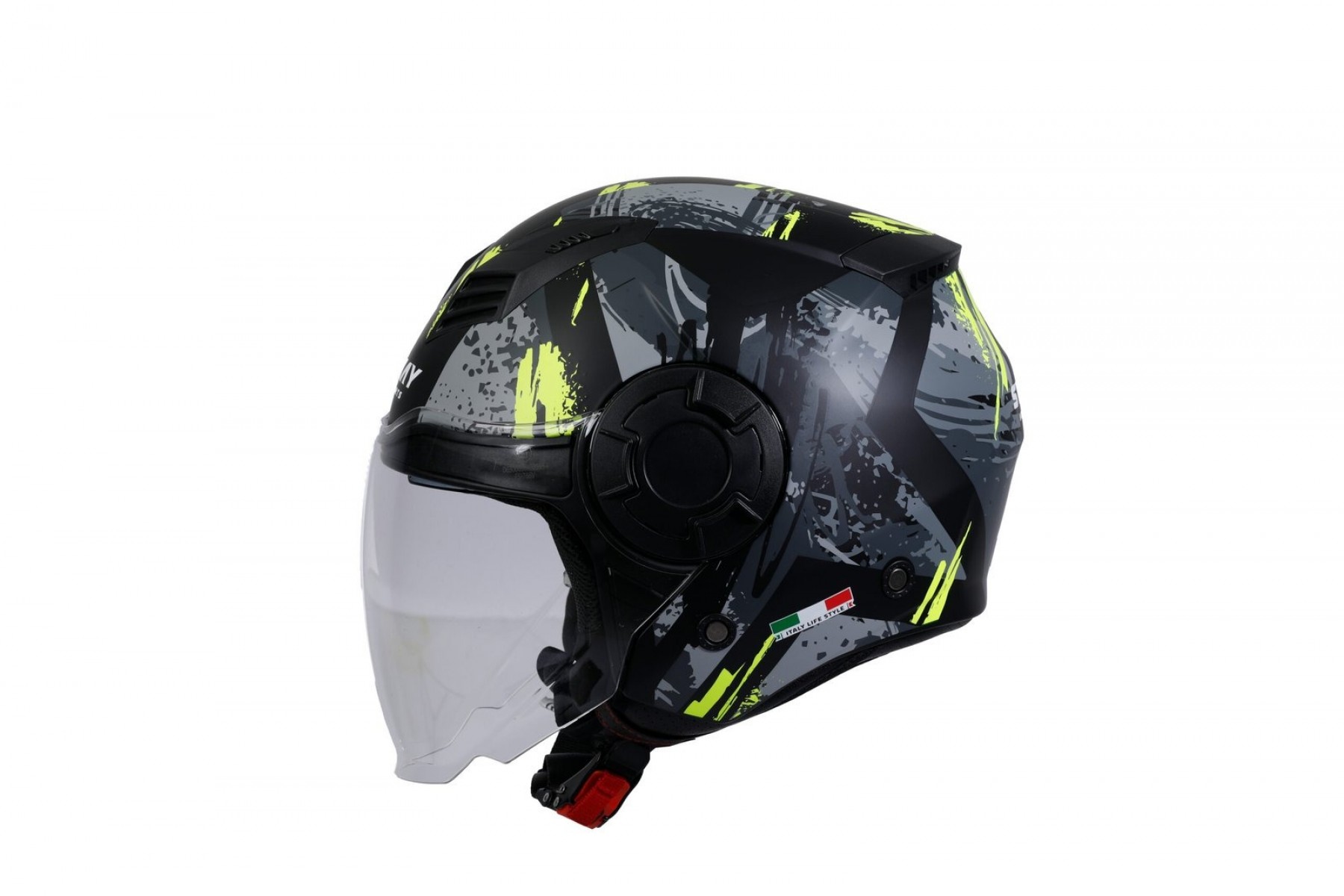 Sway Sw766 Yarım Yazlık Kask Poıson Matt Black Grey Yellow Güneş Vizörlü